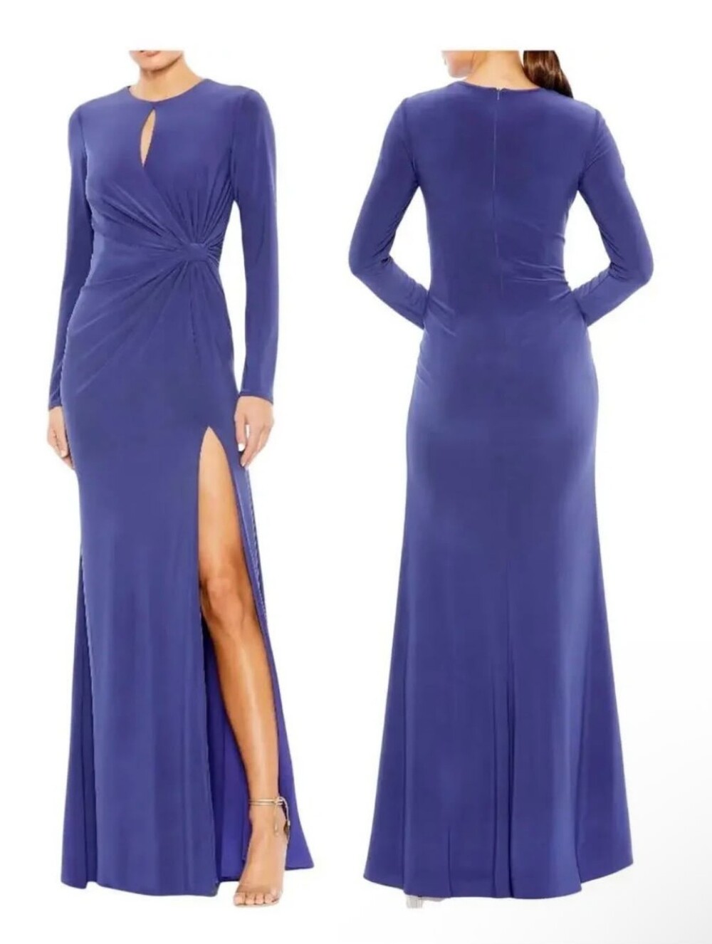 Mac Duggal Long-Sleeve Keyhole Draped in Violet Blue Dress 55708